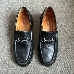 Vintage Gucci black loafers with silver horsebit